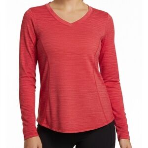 MADE FOR LIFE Athletic Curved Hi Lo Hem Top, Women’s M, Pink w/White Specks